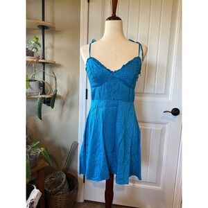 ZARA Blue Leopard Print Ruffle Spaghetti Strap Mini Dress Size M